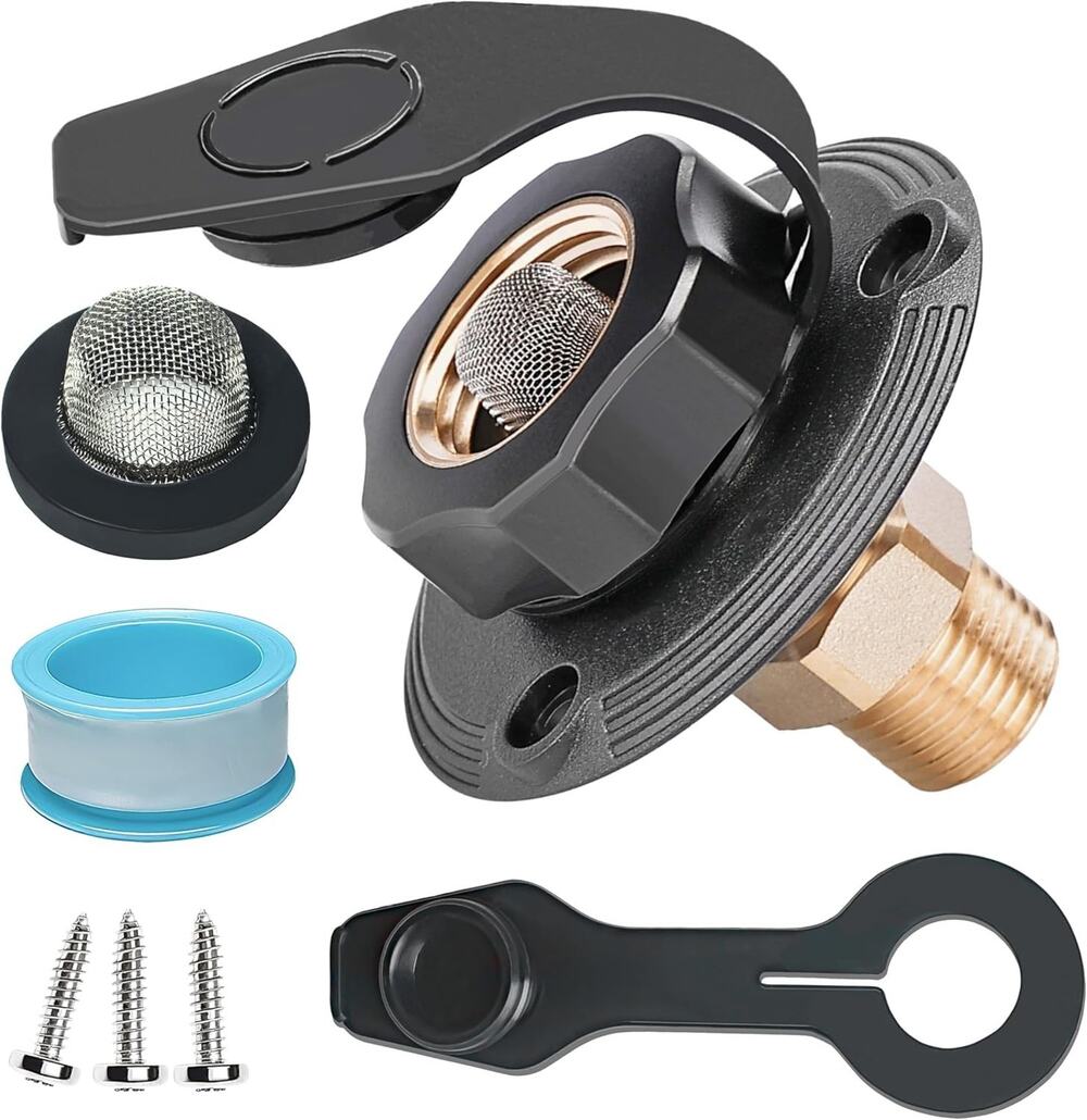 RV City Water Fill Inlet Connection With Check Valve Flange Brass Hose Connector